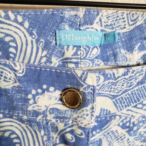 J.McLaughlin Lexi Jeans Floral Peacock Mini Buena Vista Print Blue/White Size 0 - Picture 2 of 12